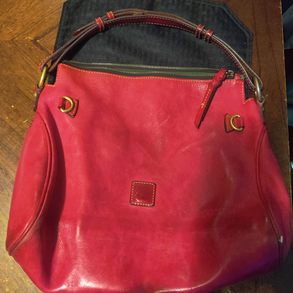 Vibrant Red Leather Hobo Bag with Brass Accents